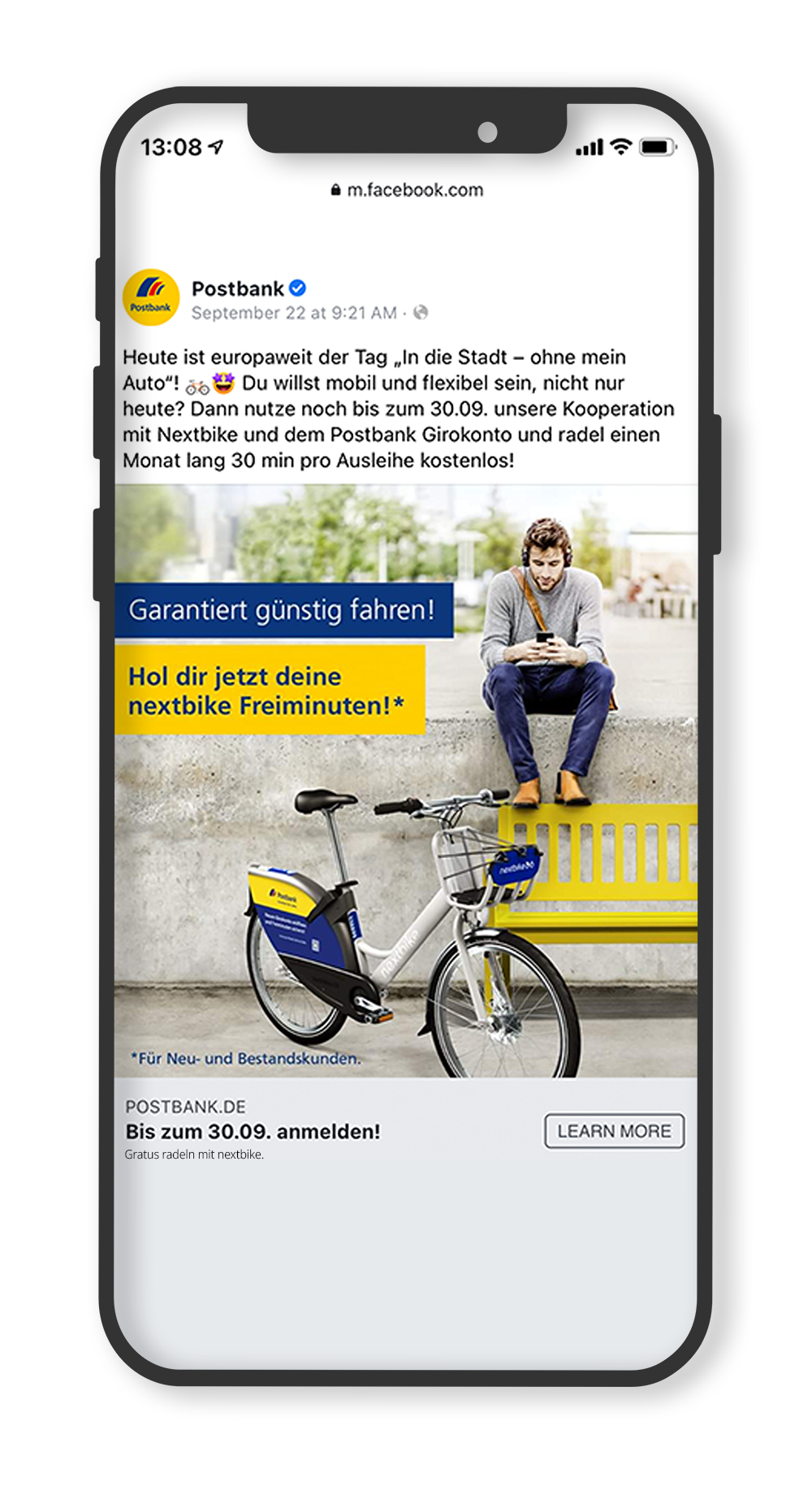 Postbank Facebook Post über die nextbike KooperationPostbank Facebook Post über die nextbike Kooperation