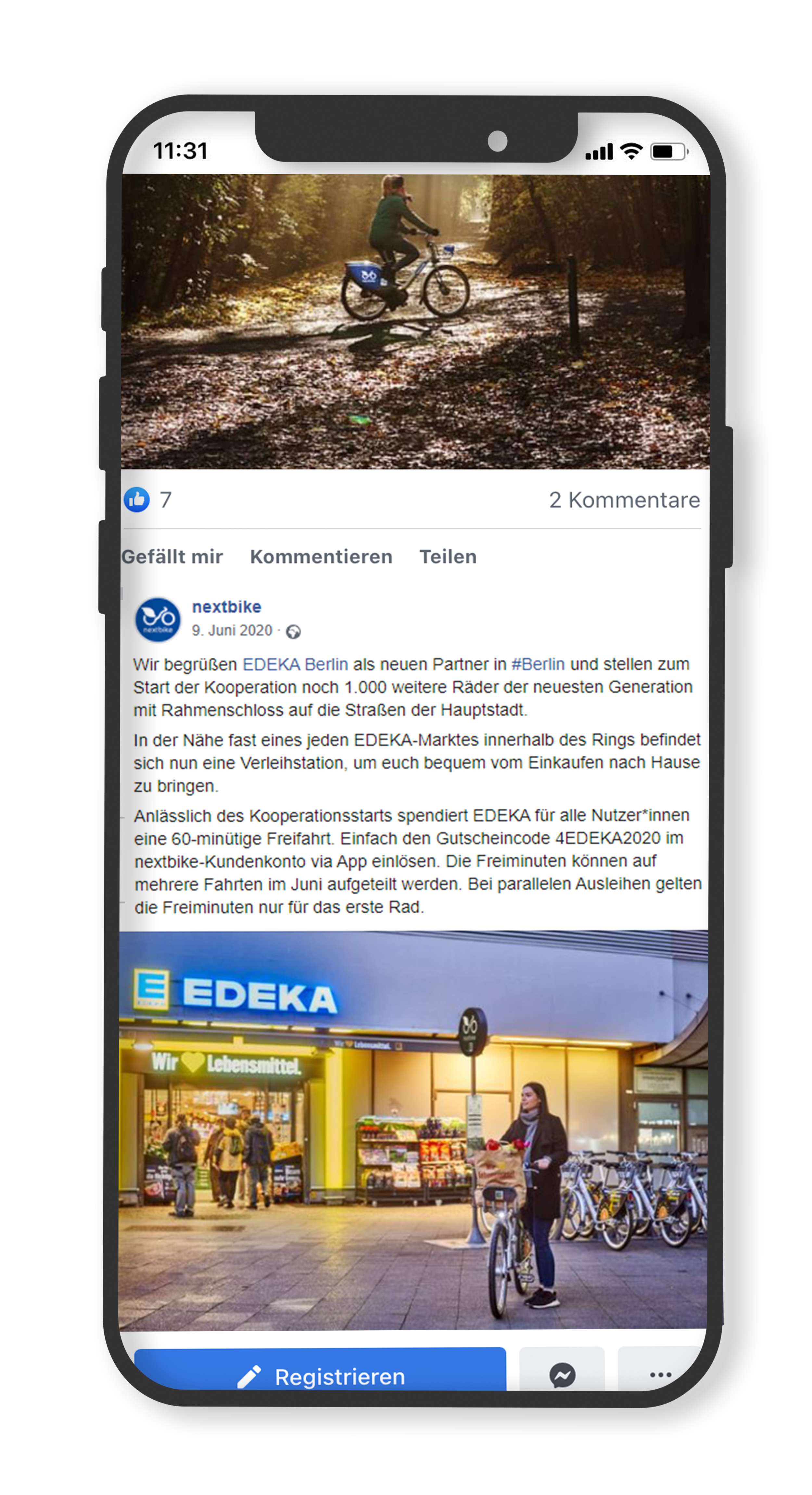 Postbank Facebook Post über die nextbike Kooperation